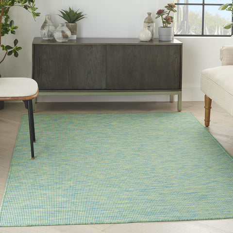 Nourison Positano vista frontal 3x5 con tonos azul y verde que facilita decoración