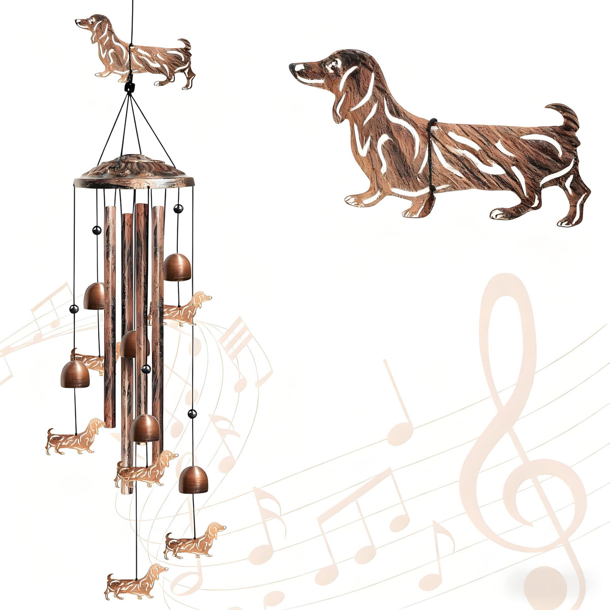 Nowpis carillón dachshund vista frontal aporta encanto decorativo