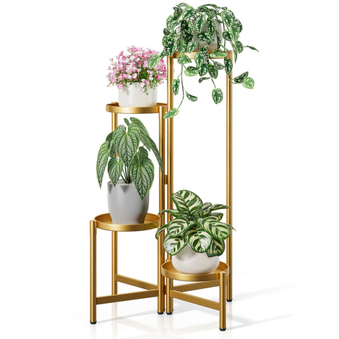 NQW soporte frontal mostrando 4 niveles y acabado dorado para organizar plantas