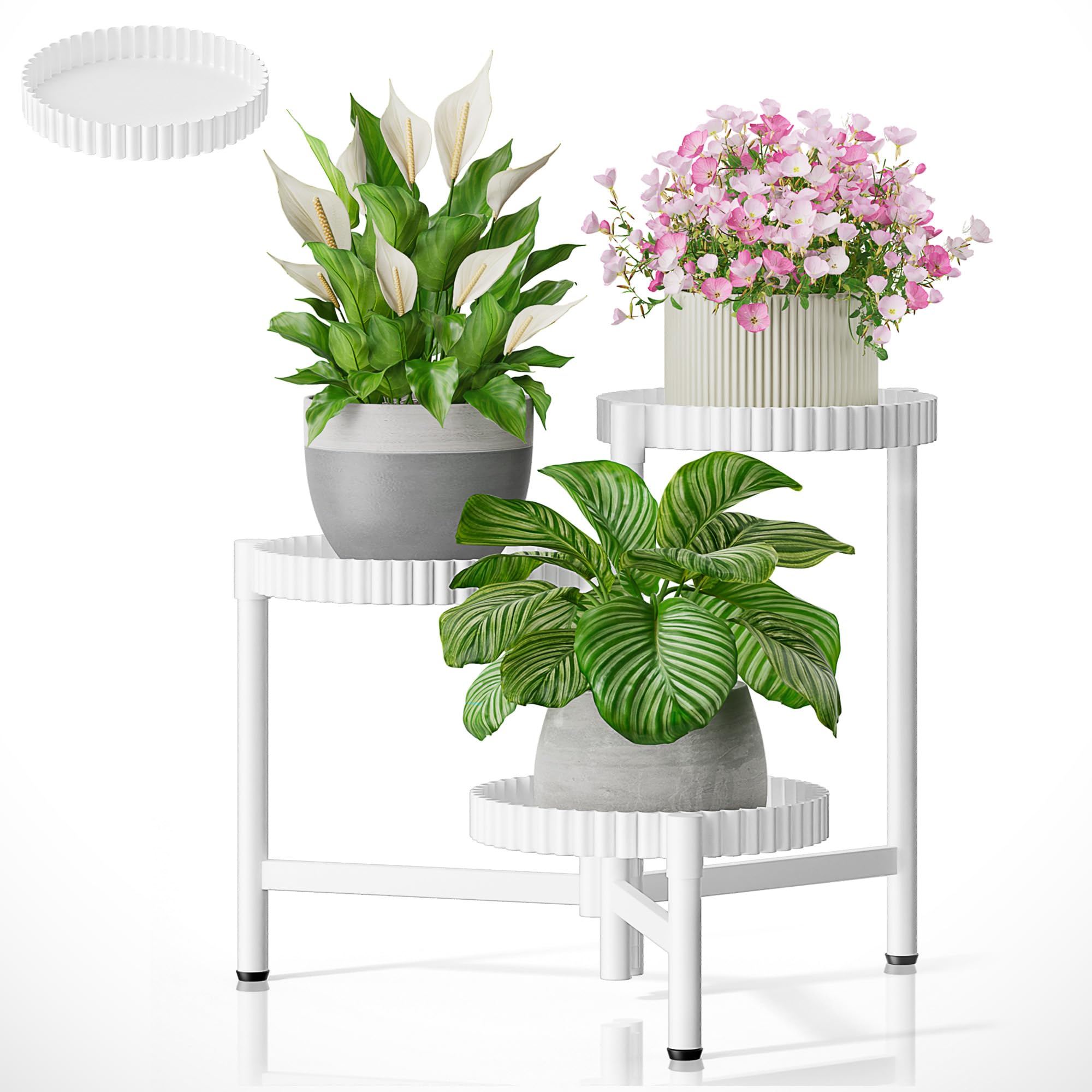 NQW soporte frontal de 3 niveles mostrando arreglo elegante y ahorro de espacio