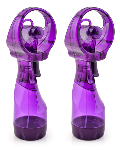 O2COOL ventilador frontal morado mostrando diseño portátil y compacto