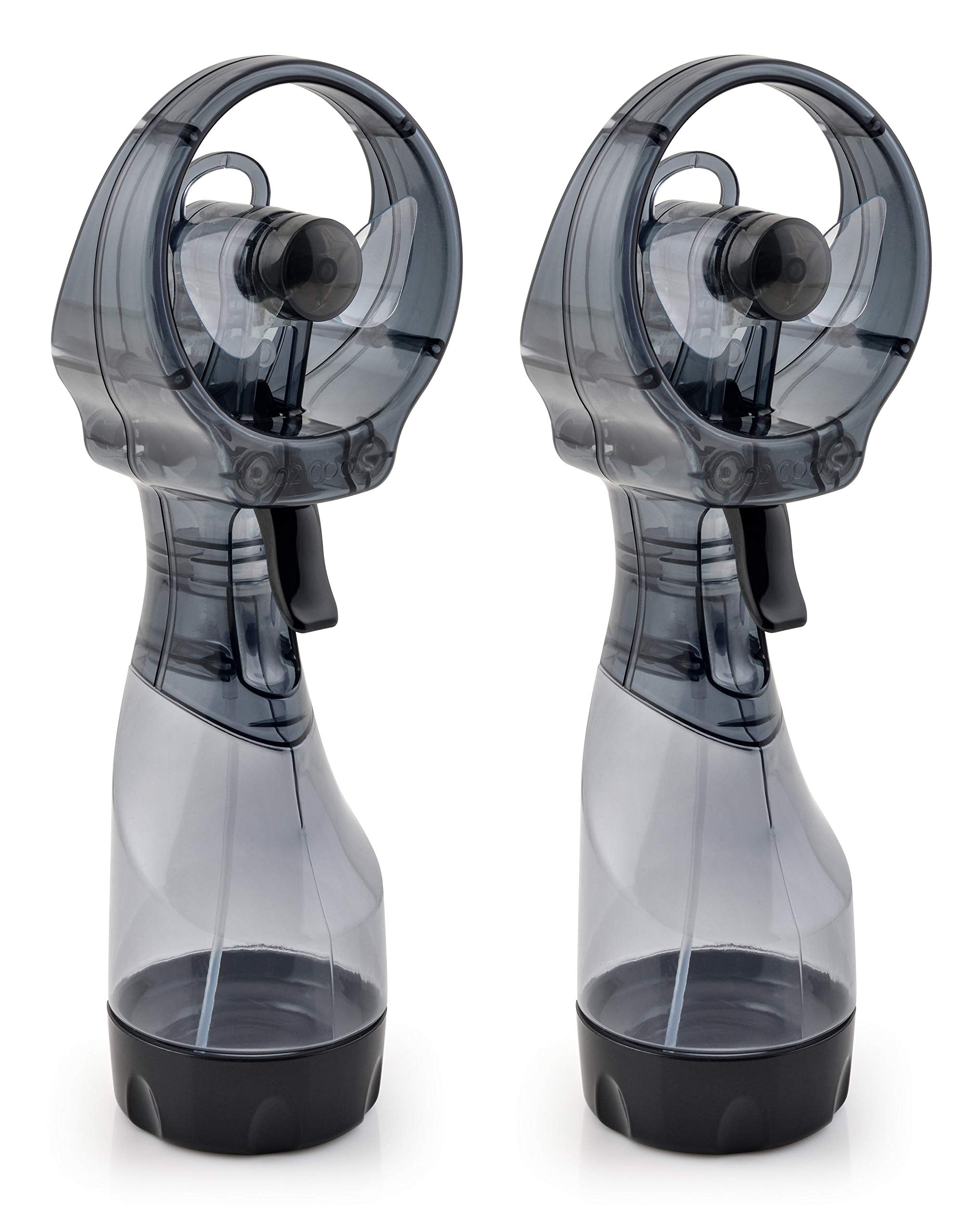 O2COOL ventilador frontal gris mostrando diseño portátil y práctico