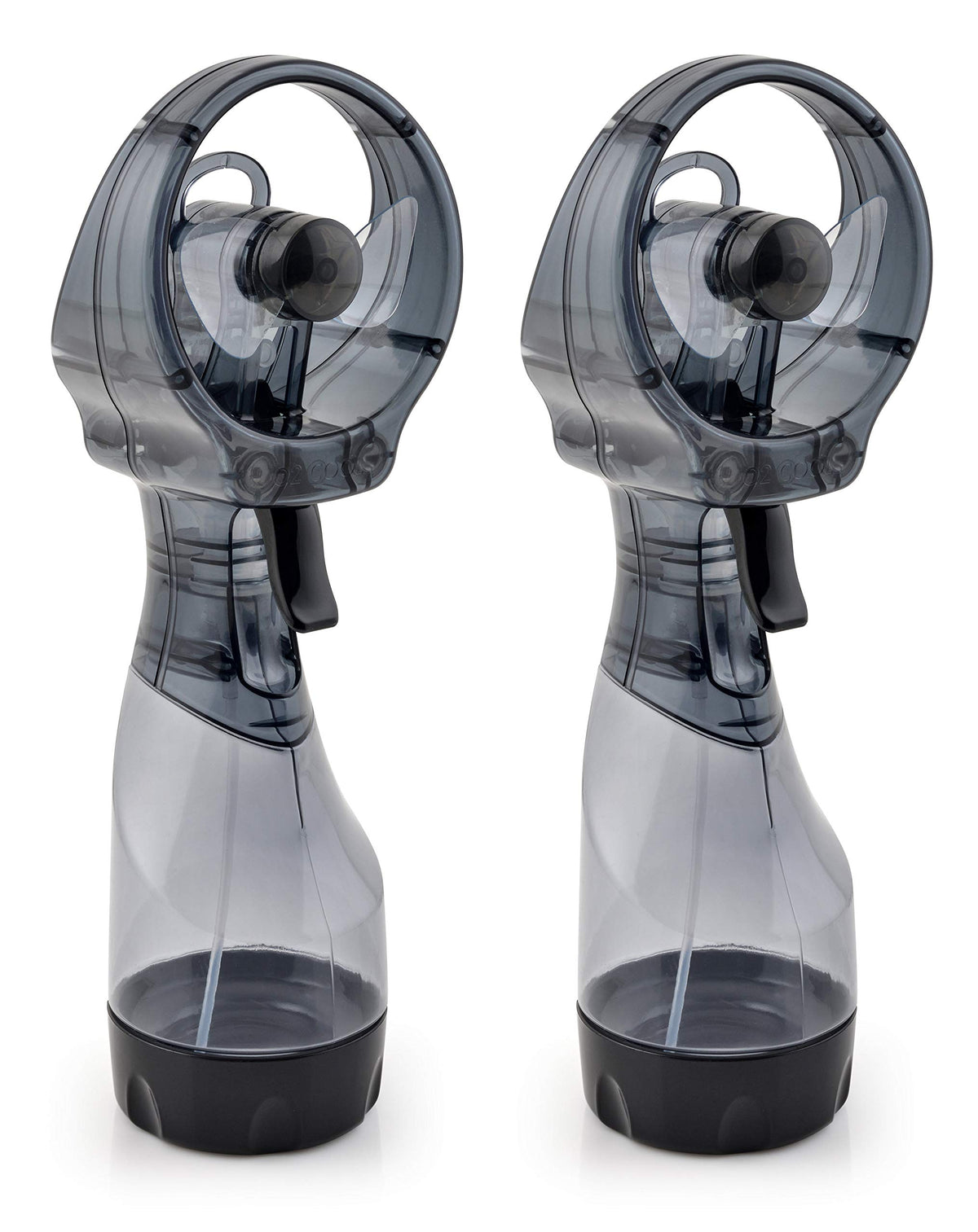 O2COOL ventilador frontal gris mostrando diseño portátil y práctico