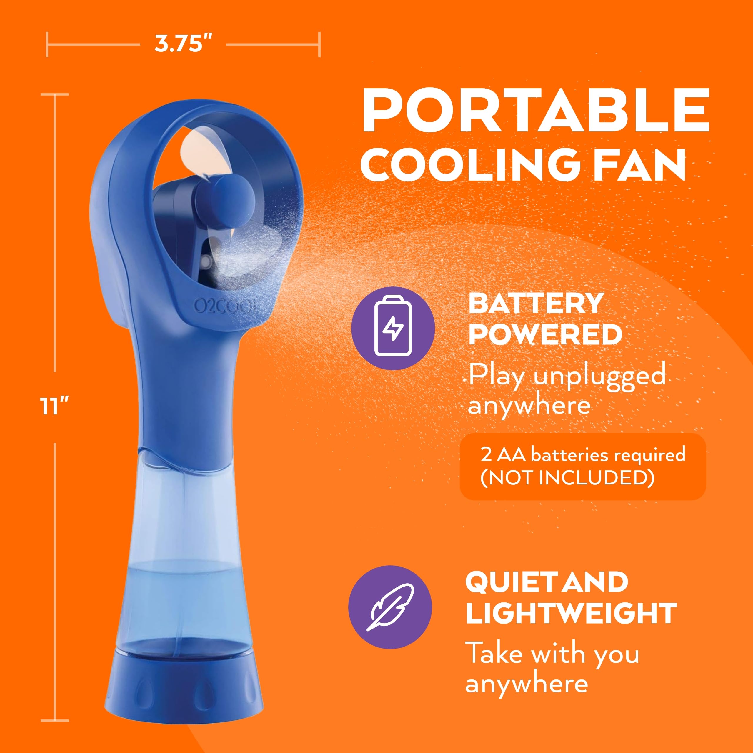 O2COOL ventilador en mano demostrando portabilidad y uso sencillo