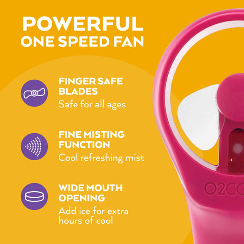 O2COOL ventilador en uso en la playa para enfriar rostro rápidamente