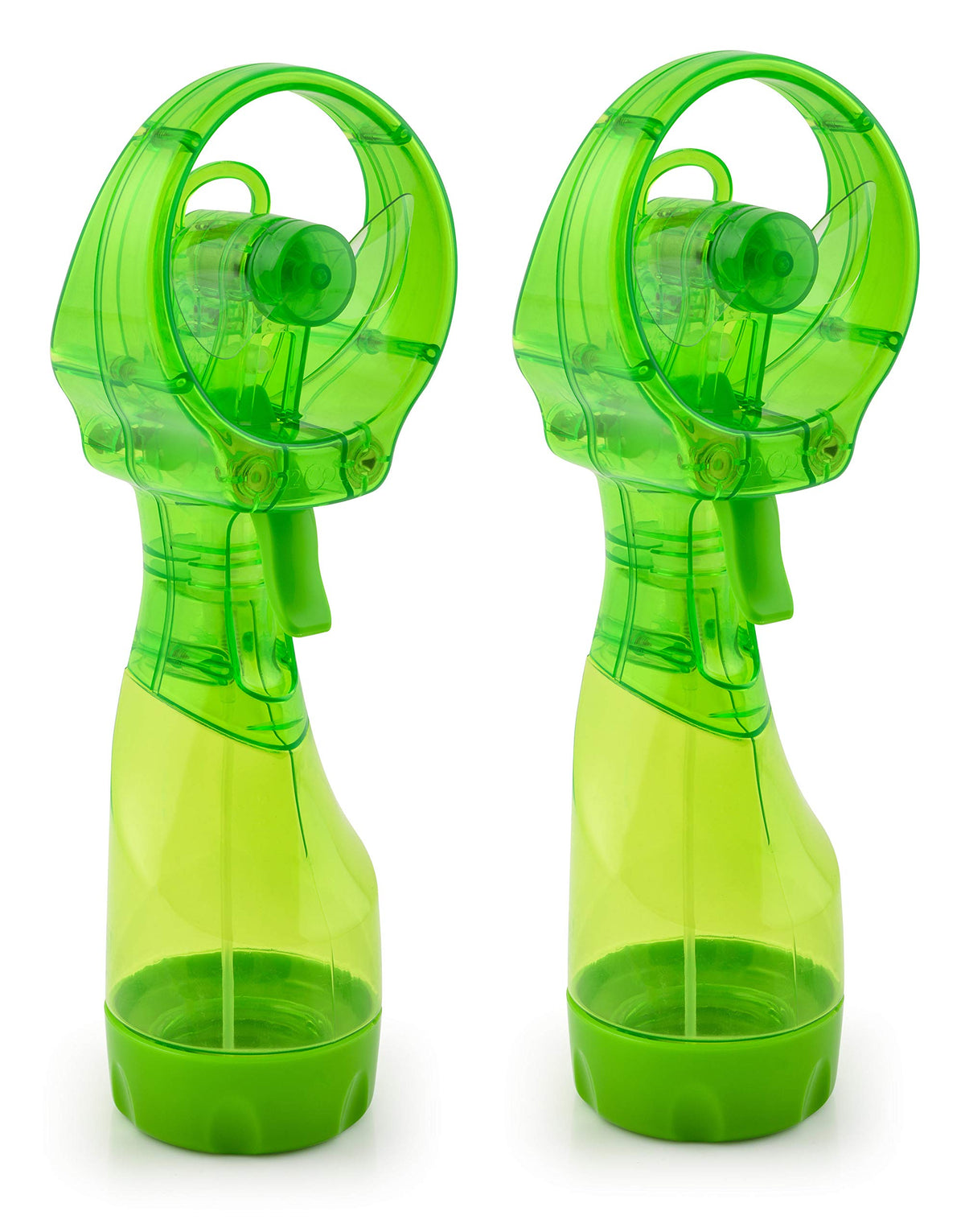 O2COOL ventilador de mano frontal mostrando diseño y color verde para transporte fácil