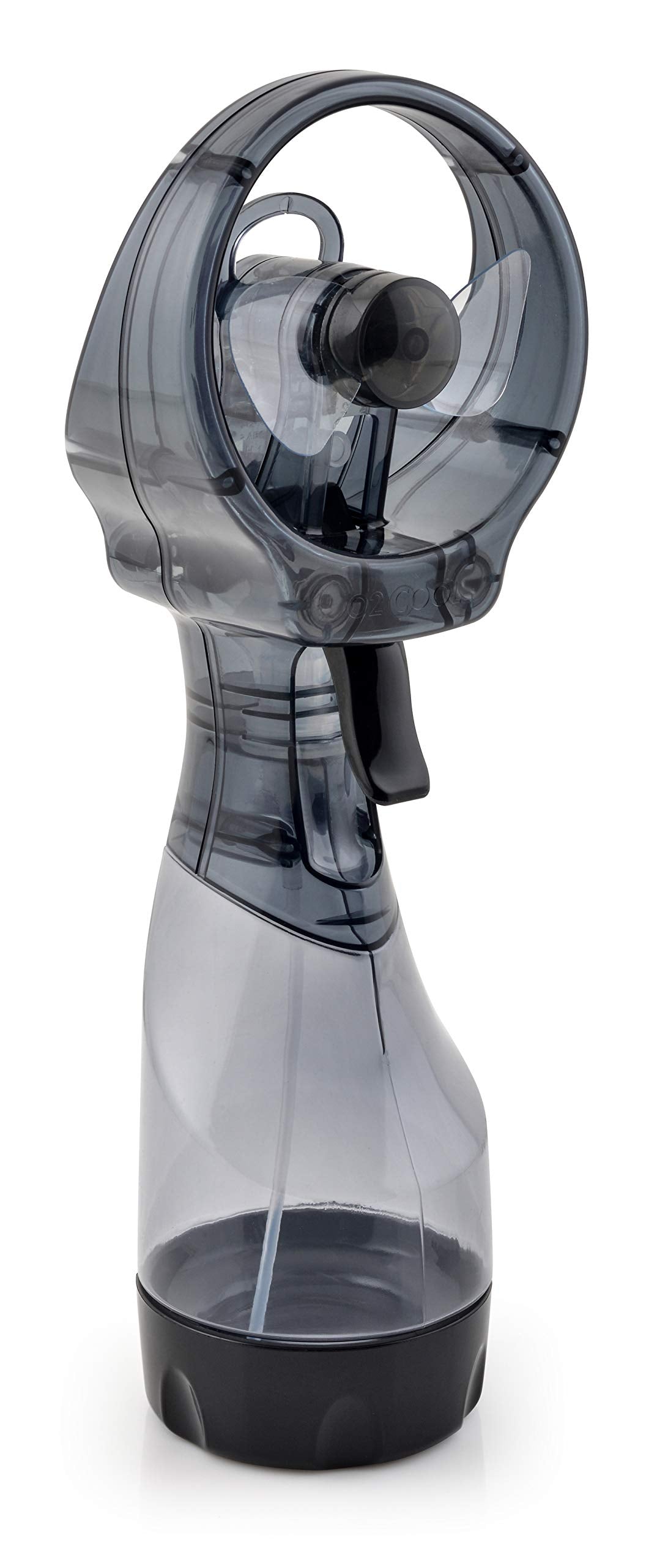 O2COOL vista frontal del ventilador gris, portátil y compacto para viaje