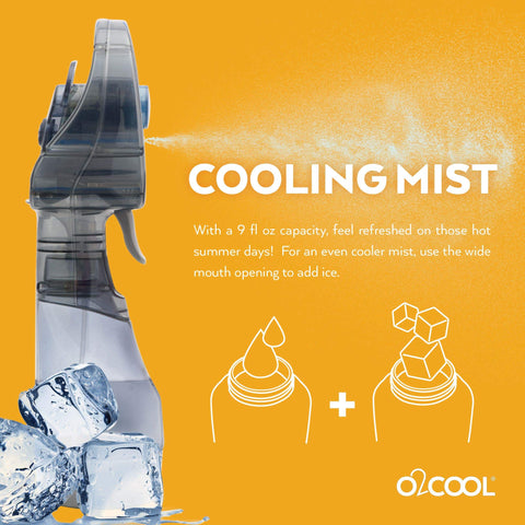 O2COOL ventilador en mano en la playa para refrescar en exteriores