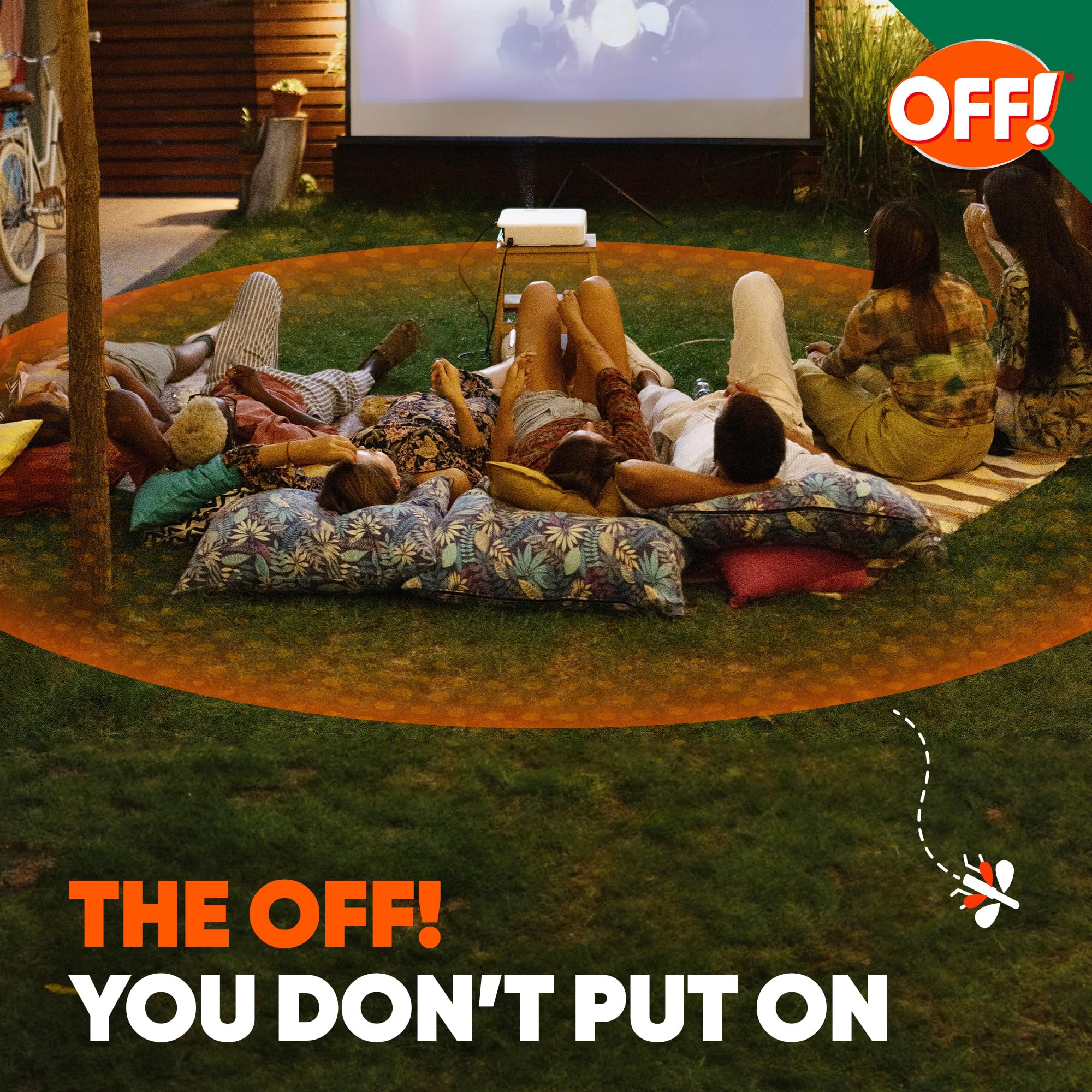 OFF! comparación de tamaño junto a una mano, portátil y fácil