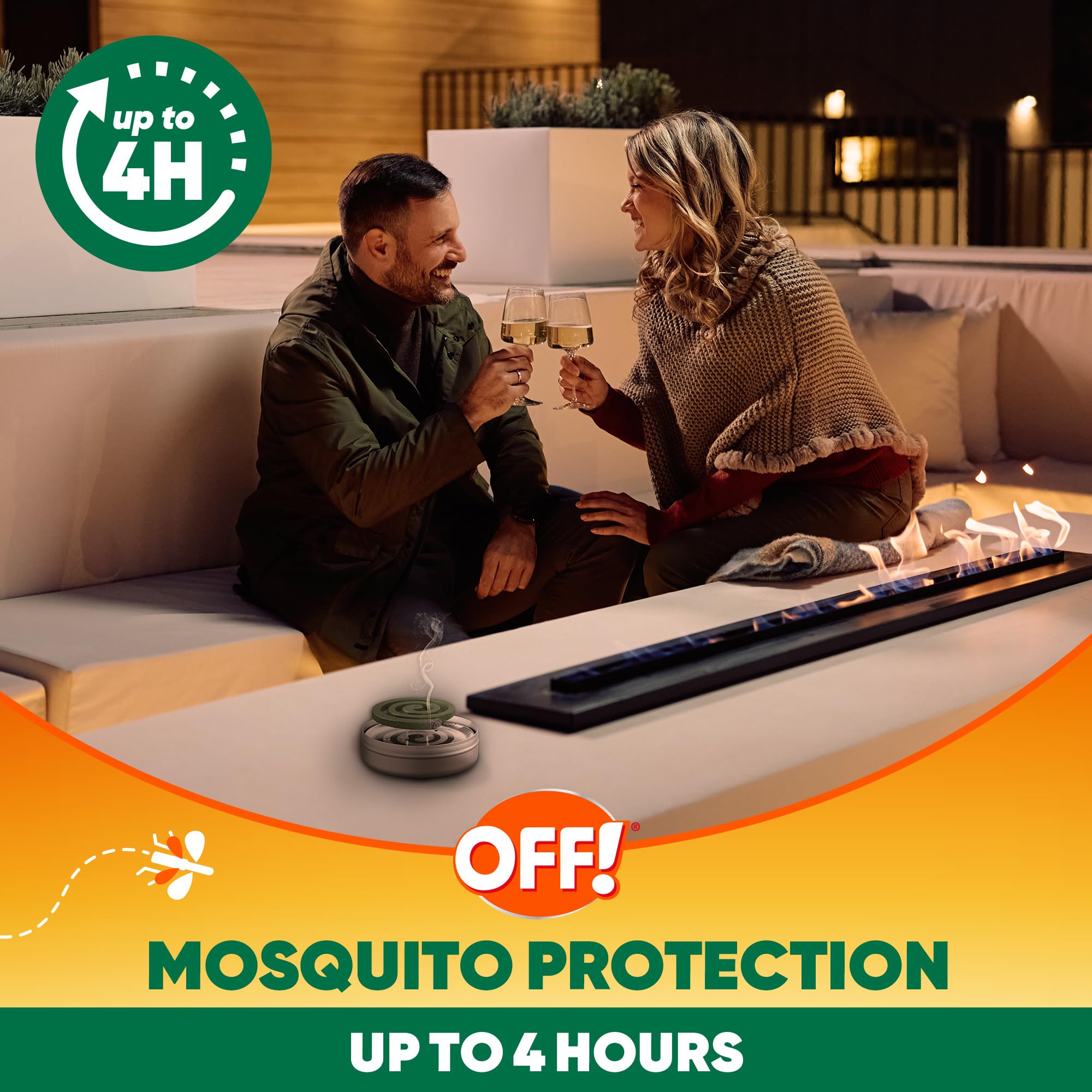 OFF! humo dispersándose en terraza, muestra protección uniforme y discreta