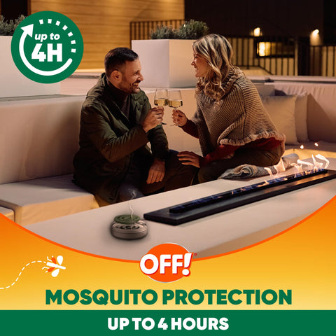OFF! humo dispersándose en terraza, muestra protección uniforme y discreta