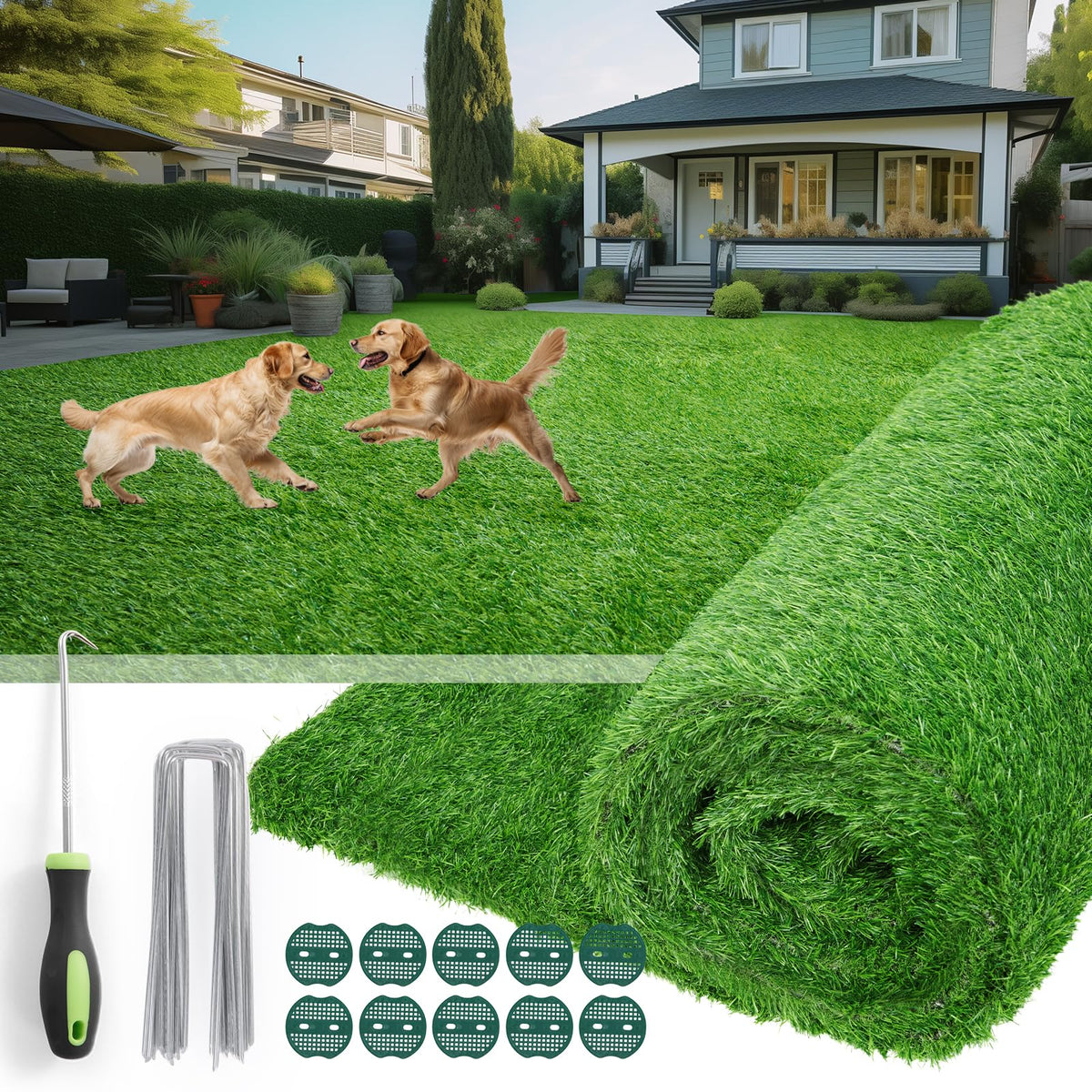 Oiyeefo vista frontal del césped mostrando acabado natural y beneficio estético
