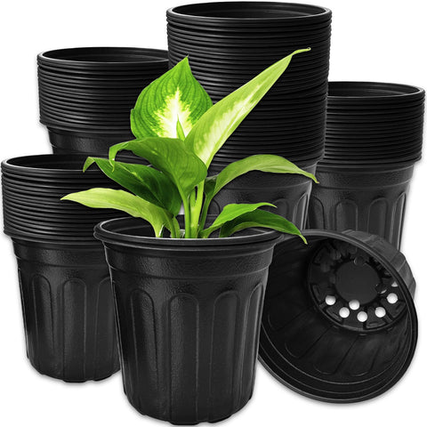OJYUDD maceta de vivero frontal mostrando forma y acabado negro, ideal para cultivo