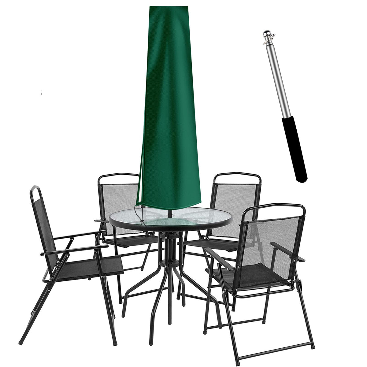 OKPOW funda parasol frontal mostrando protección completa y diseño verde