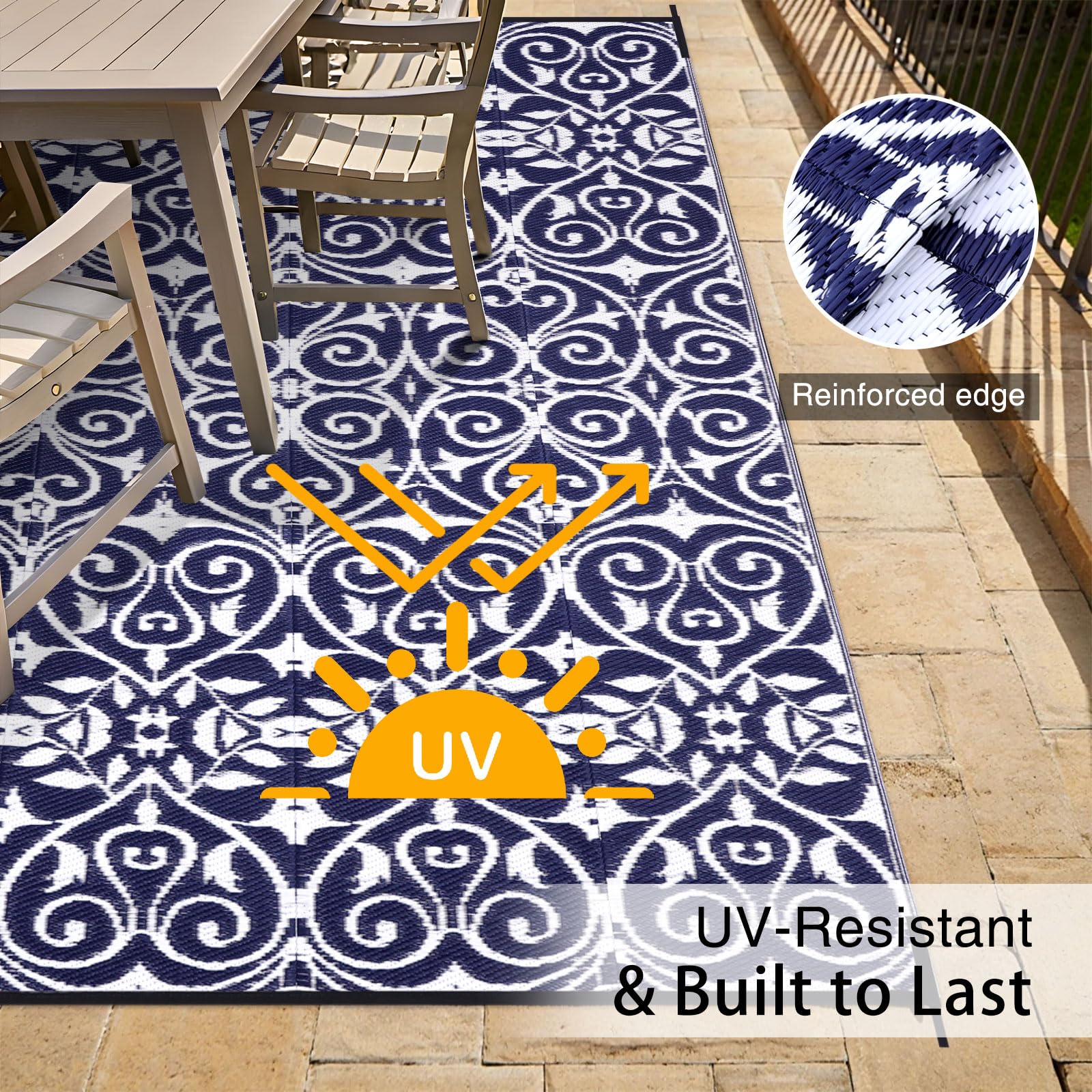 OLANLY alfombra en terraza con muebles evidenciando uso cómodo y decorativo