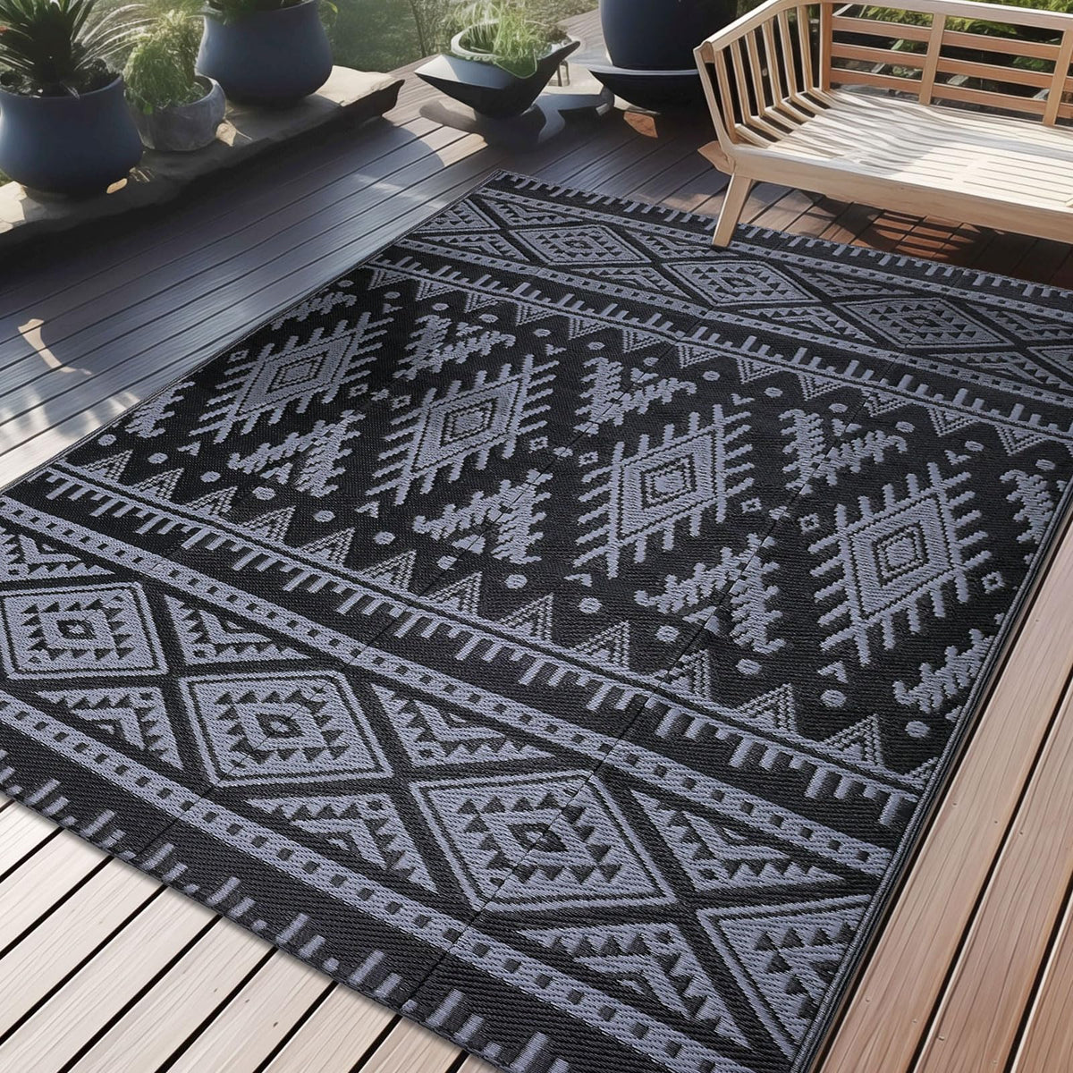 OLANLY alfombra exterior vista frontal aporta estilo boho y resistencia
