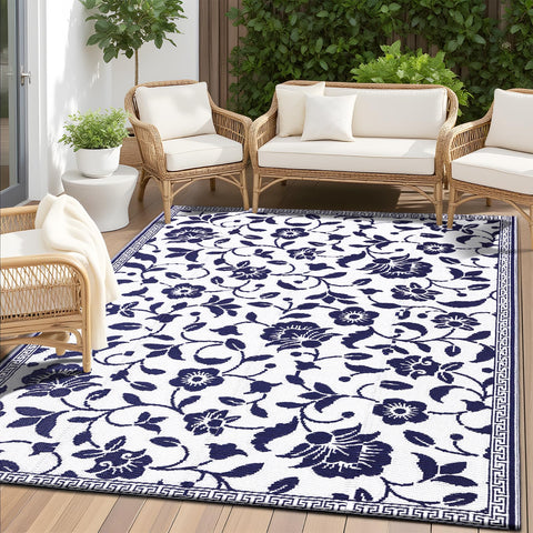 OLANLY alfombra frontal navy white mostrando diseño floral y elegancia