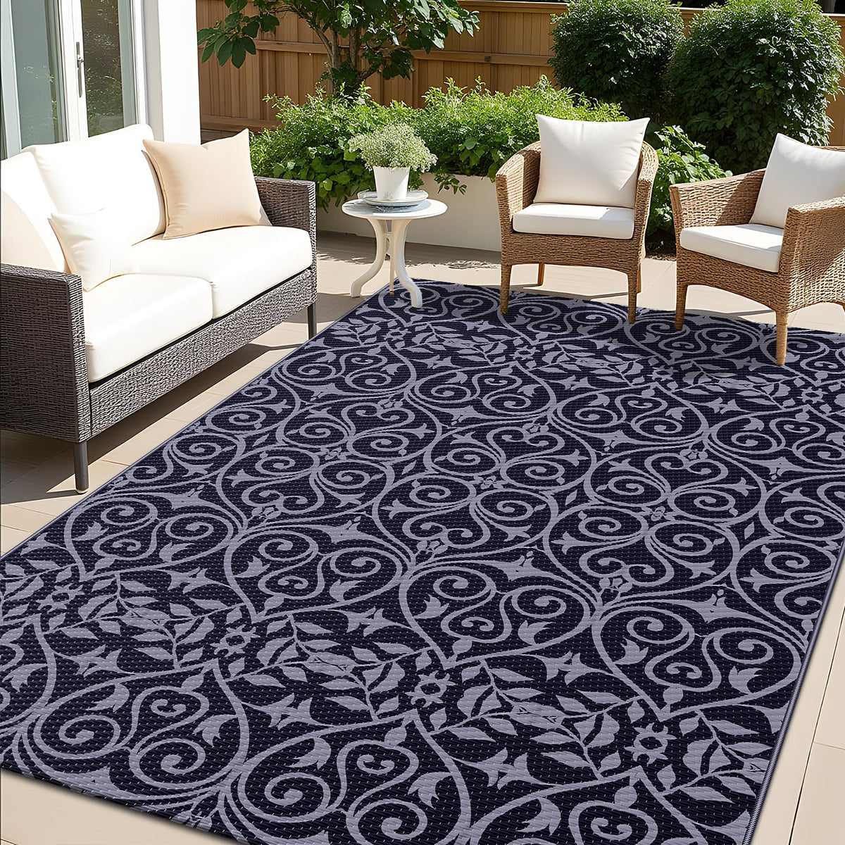 OLANLY alfombra exterior frontal mostrando diseño negro y gris, elegante y resistente