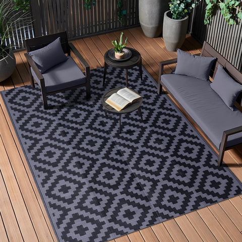 OLANLY vista frontal de la alfombra exterior mostrando patrón reversible y beneficio estético