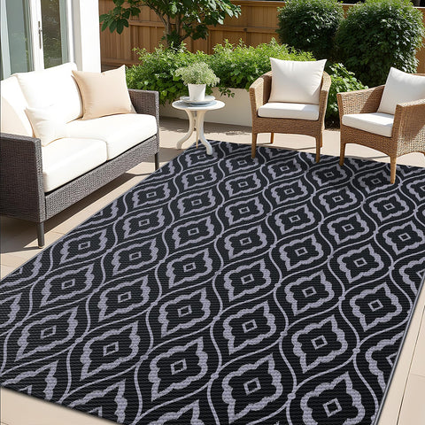 OLANLY alfombra exterior frontal mostrando patrón geométrico y beneficio estético