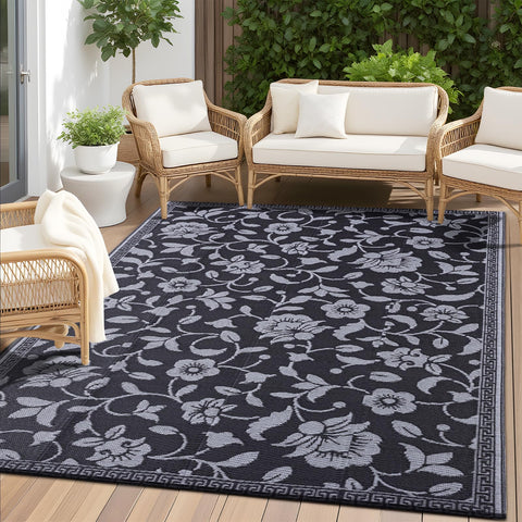 OLANLY alfombra exterior frontal mostrando patrón floral y estética elegante
