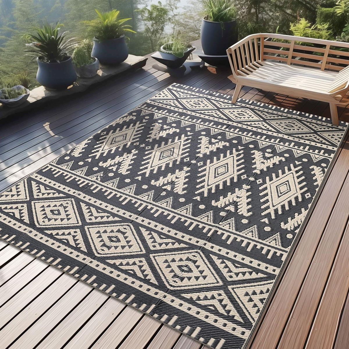 OLANLY alfombra exterior frontal muestra patrón boho y durabilidad