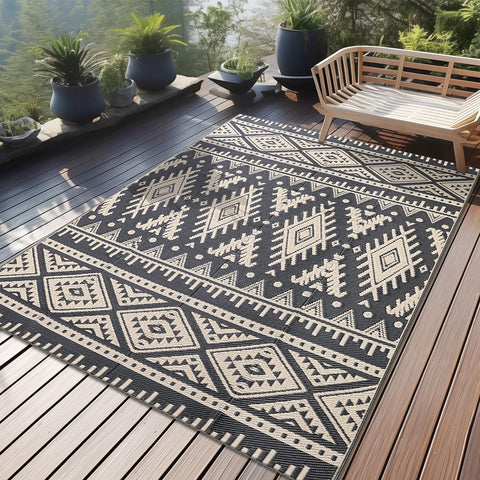 OLANLY alfombra exterior frontal muestra patrón boho y durabilidad