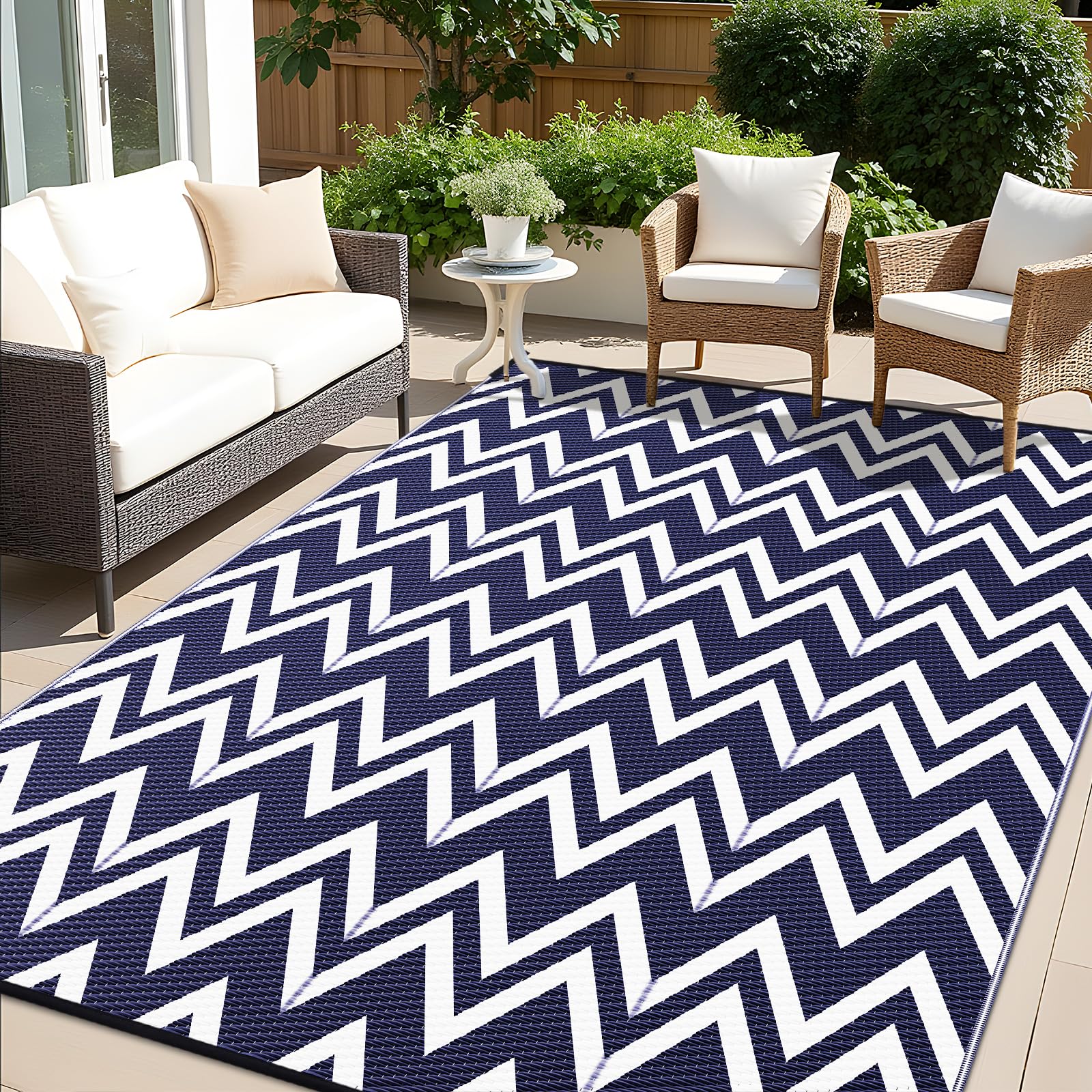 OLANLY alfombra frontal chevron azul marino mostrando diseño y resistencia