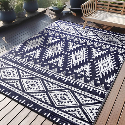 OLANLY alfombra exterior frontal mostrando diseño boho y beneficio estético