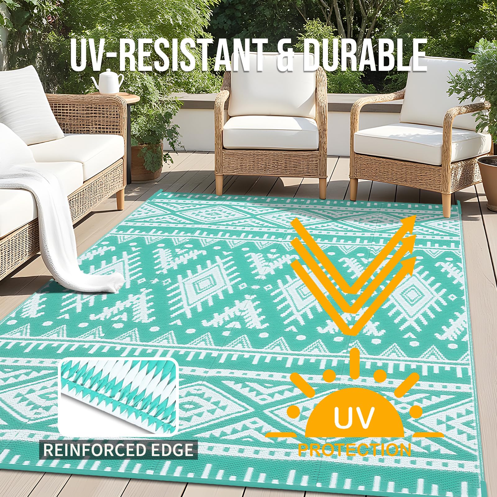 OLANLY alfombra en patio con muebles, crea espacio cómodo y resistente
