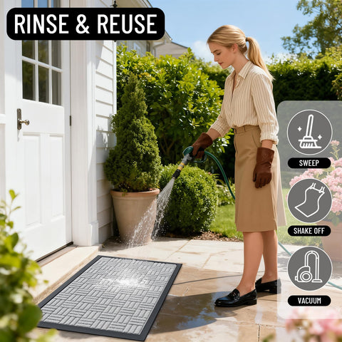 OLANLY felpudo sobre patio/deck mostrando uso exterior durable