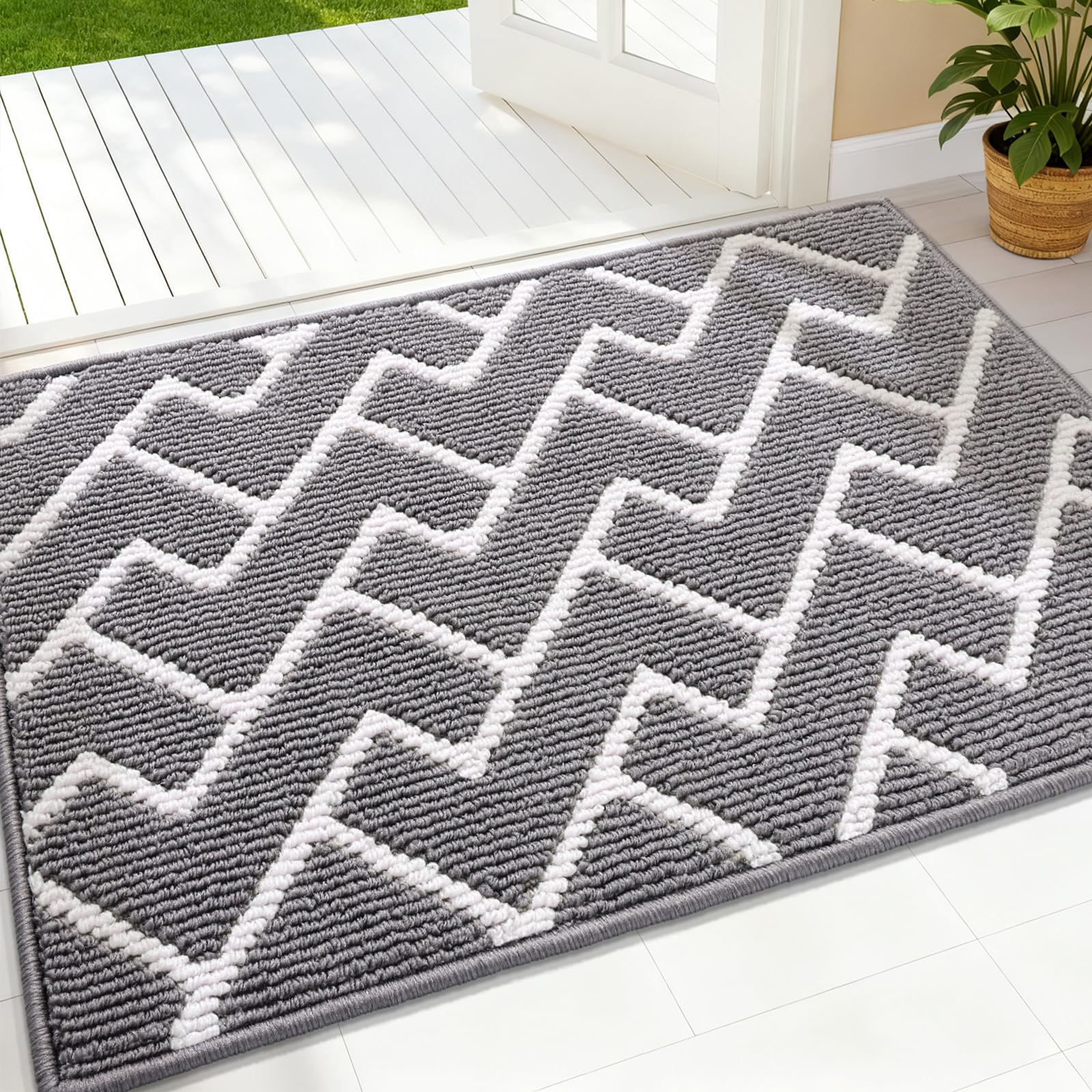 OLANLY felpudo frontal 36x24 con patrón geométrico y protección del suelo