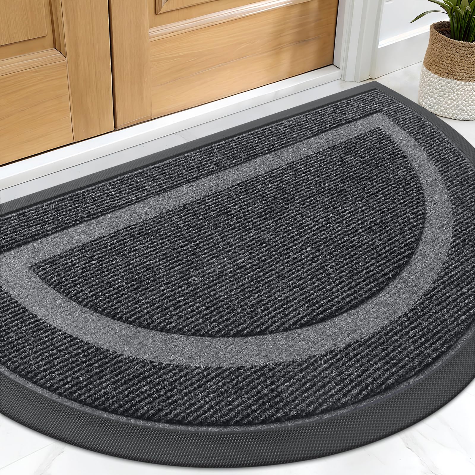 OLANLY felpudo semicircular frontal mostrando diseño resistente