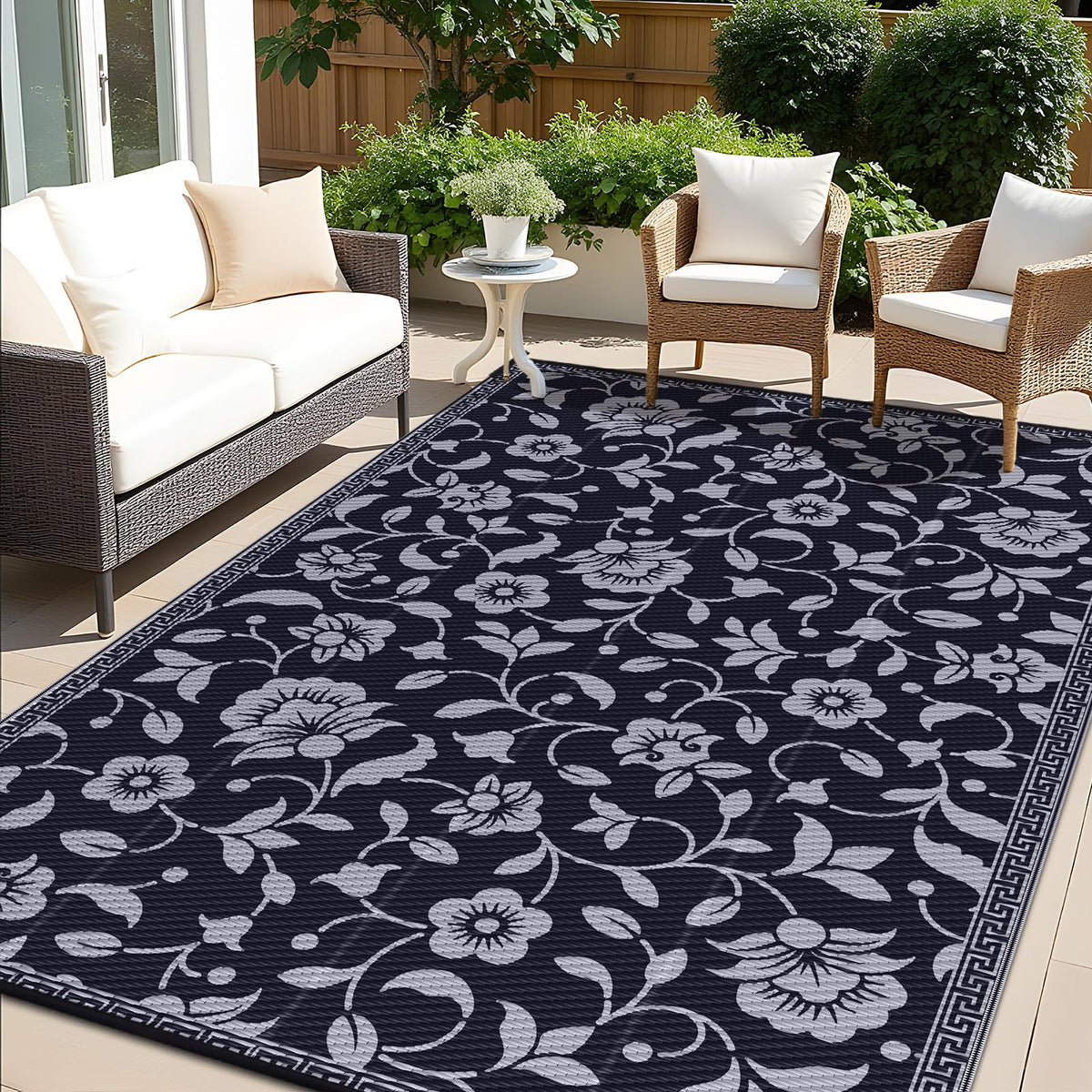 OLANLY vista frontal de la alfombra exterior 6x9 aporta elegancia floral
