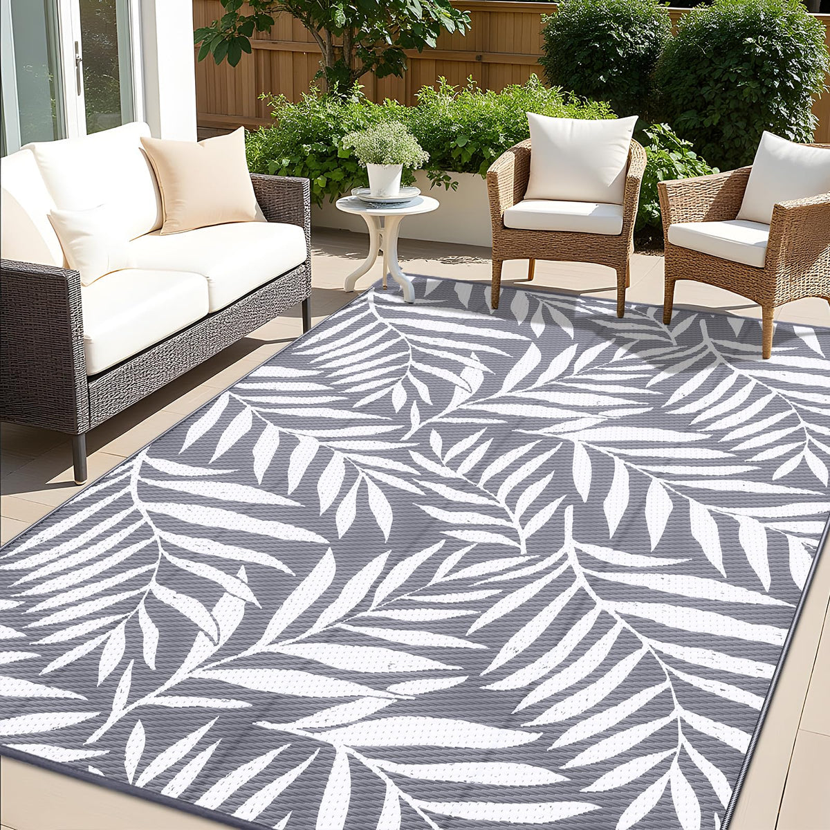 OLANLY alfombra frontal gris blanco muestra diseño hojas y elegancia exterior