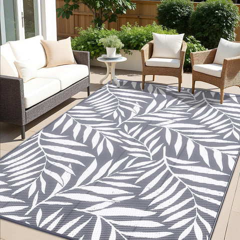 OLANLY alfombra frontal gris blanco muestra diseño hojas y elegancia exterior