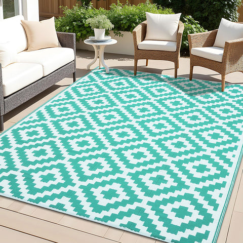 OLANLY alfombra frontal turquesa y blanco muestra diseño y durabilidad