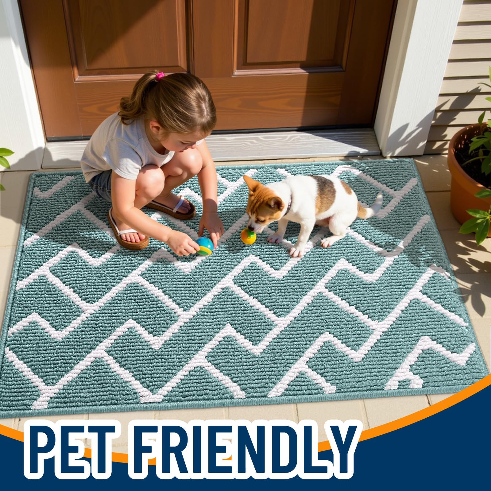 OLANLY felpudo siendo enjuagado con manguera para limpieza rápida