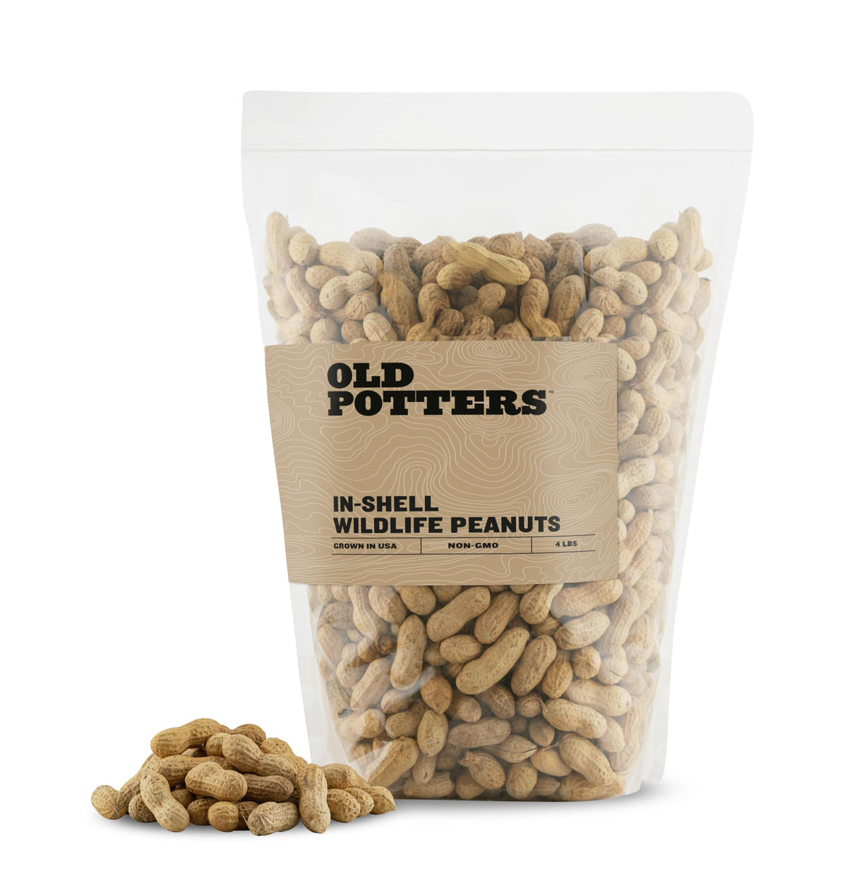 Old Potters paquete frontal mostrando 4 lb y aspecto natural para alimentar fauna