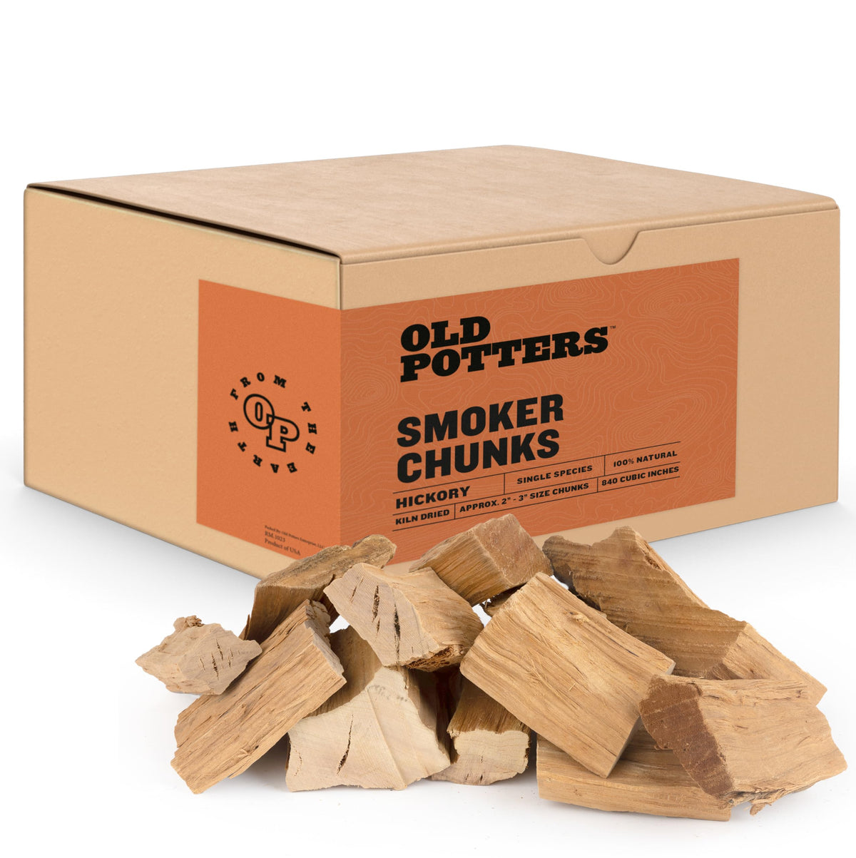 Old Potters hickory frente del empaque mostrando volumen y marca, fácil identificación