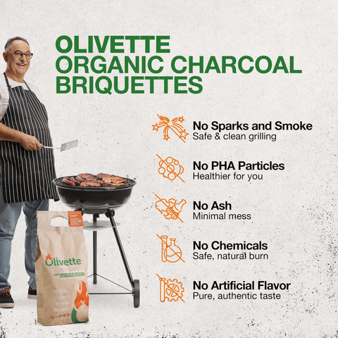 Olivette briquetas en entorno de jardín para parrilla más ecológica