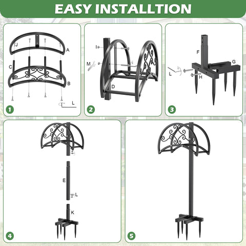 OLV soporte manguera colocado en jardín visible integración estética y función