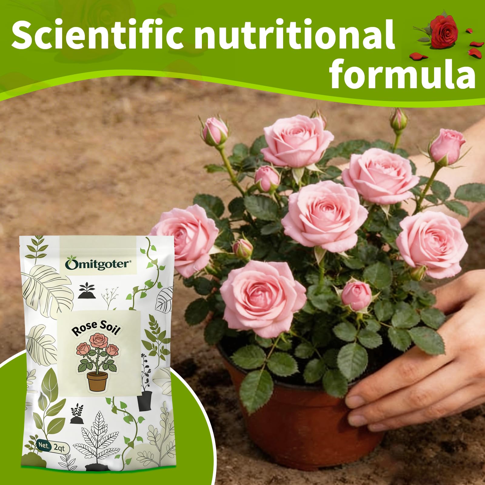 Omitgoter plantando una rosa ilustrando uso inmediato y facilidad
