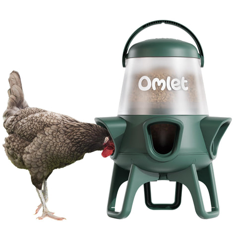 Omlet comedero frontal mostrando diseño antipérdida y capacidad, facilita alimentar sin desperdicio