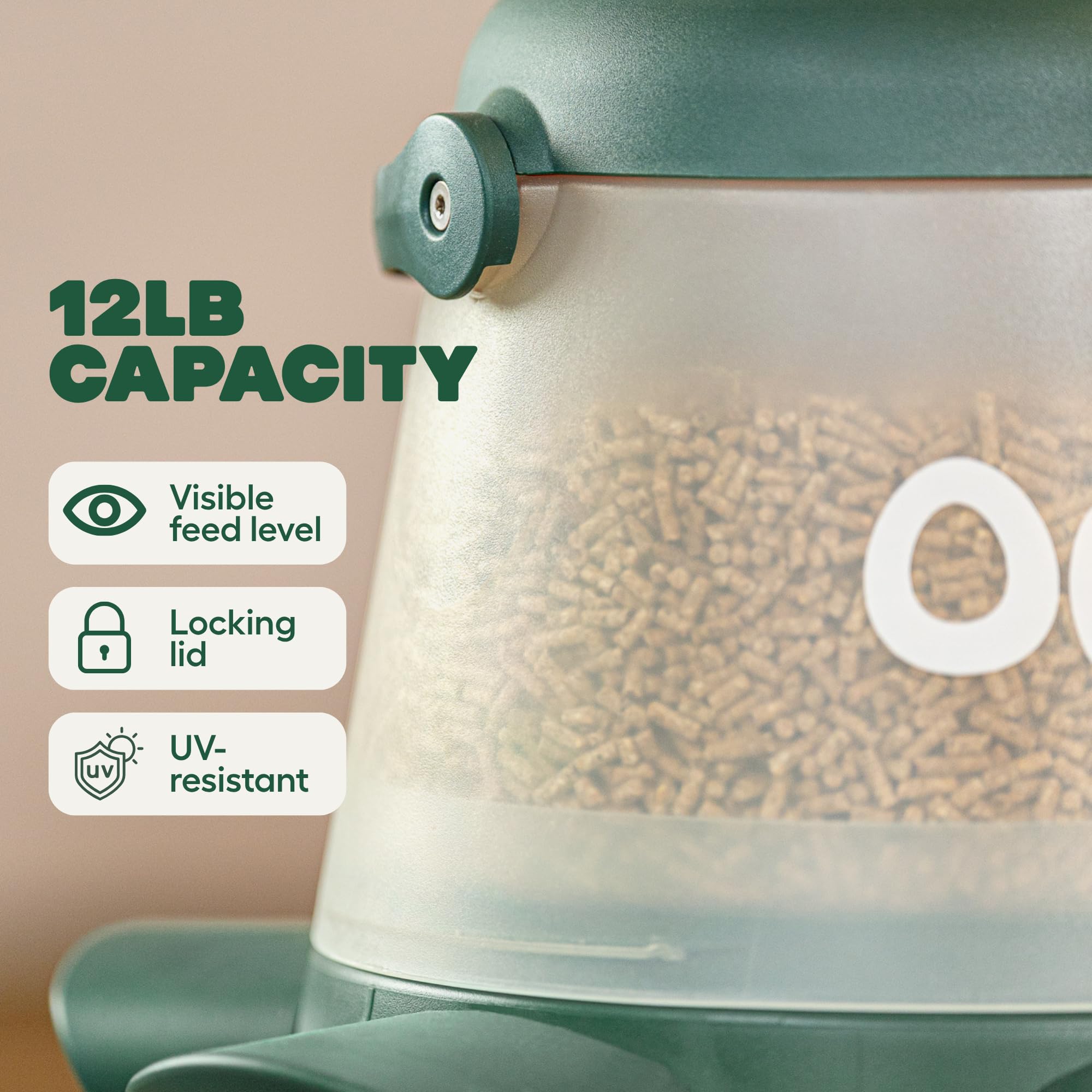 Vista superior de la tolva Omlet de 12 lb para apreciar capacidad y cierre hermético