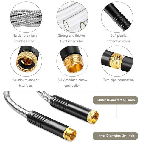 Omont manguera junto a una regla mostrando longitud 50FT y escala