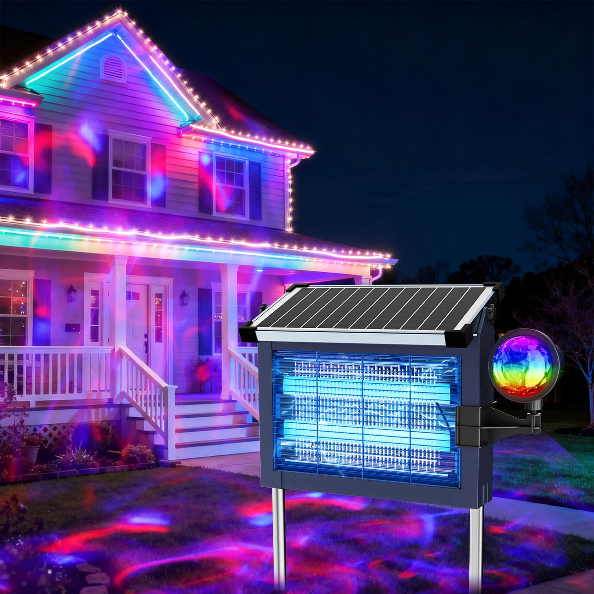 OnBeam vista frontal con luces proyectadas y control efectivo de insectos