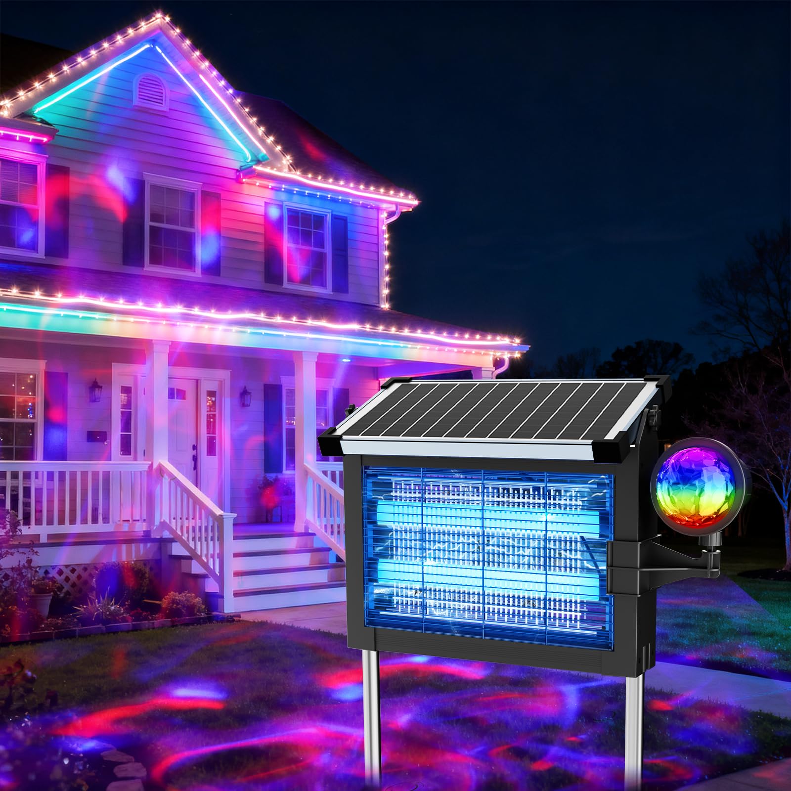 OnBeam lámpara solar frente mostrando diseño y controles para protección de exteriores