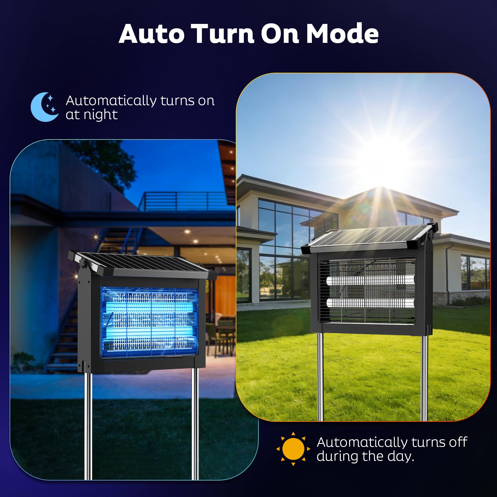 OnBeam montada con estacas en césped mostrando instalación estable y segura