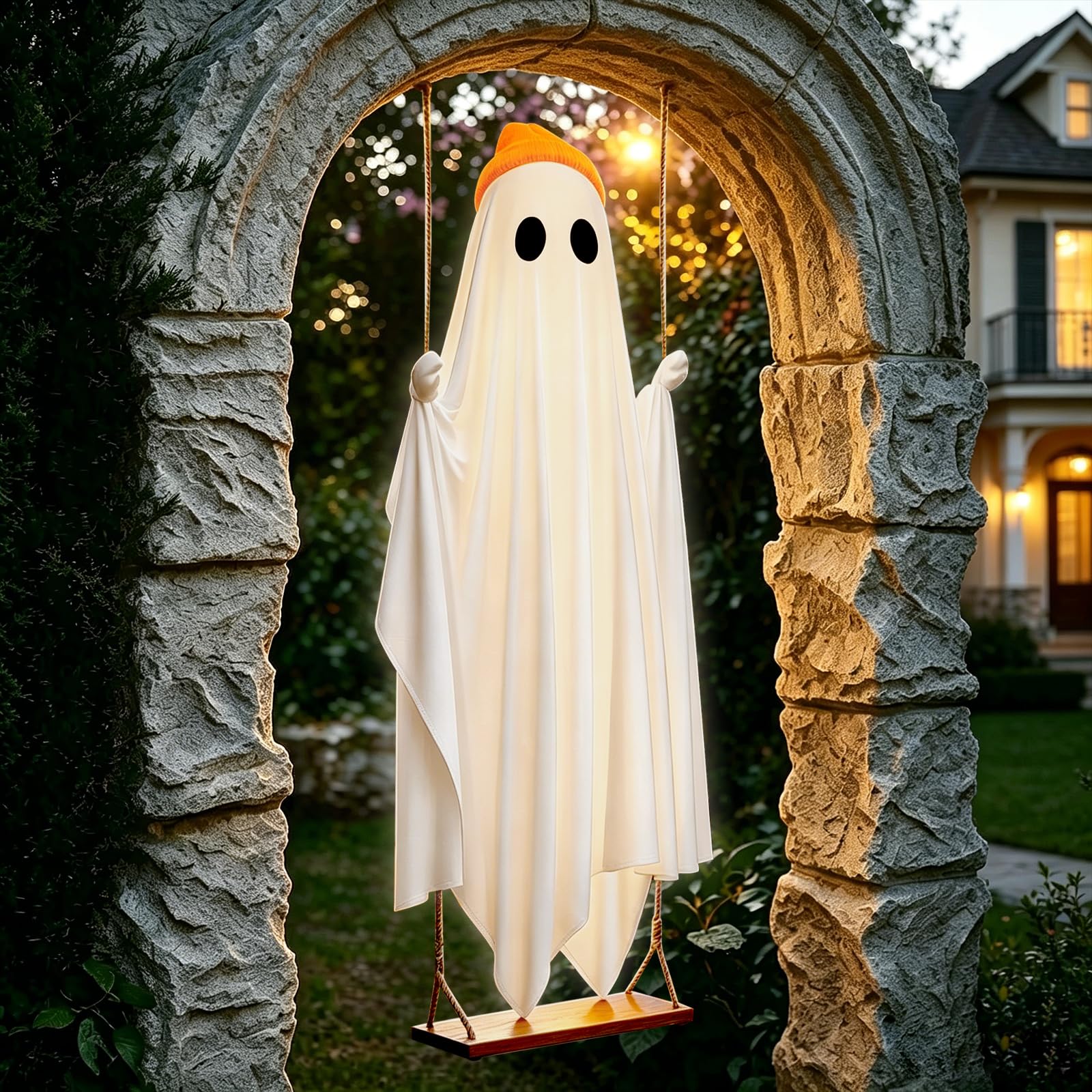 OOBILA fantasma iluminado por la noche creando ambiente festivo